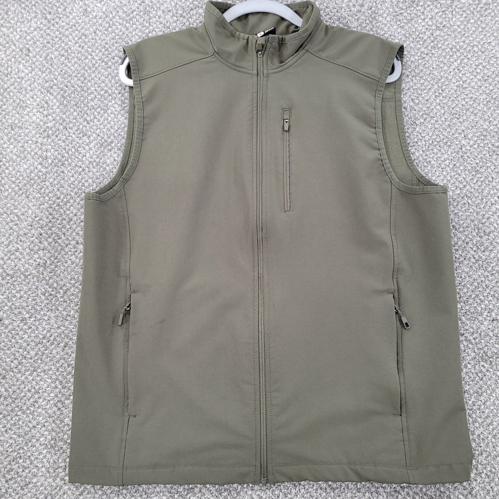 32 Degrees Heat Mens Softshell Vest Medium Olive Green Fleece Lined Full Zip